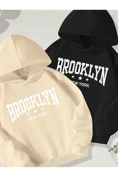 Baxia Унисекс суитшърт с качулка с щампа Brooklyn (2 пакета нов продукт)