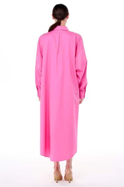 miha Hicran Önal TAŞ İŞLEMELİ POPLİN ELBİSE Pembe