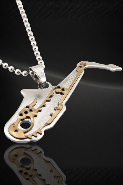 Solfera Men's Saxophone Music Musician Steel Necklace K538