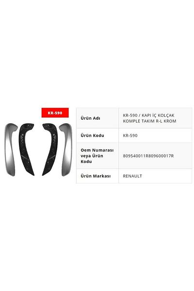 Kaya Door Inner Handle Complete Set R-L Chrome Fluence 809540011R-809600017R Egp