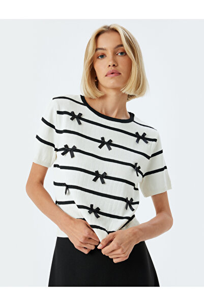 Koton Pulover din tricotaj cu guler rotund - mânecă scurtă și detaliu fundă