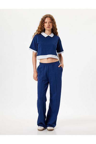 Koton Κοντομάνικο πουκάμισο γιακά Crop T-Shirt - Λεπτομέρεια από ύφασμα