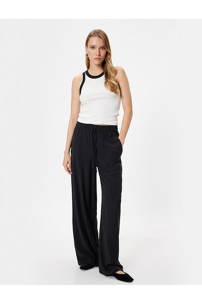 Koton Weitbeinige Viskose-Hose mit elastischem Bund und Schnürtaschen
