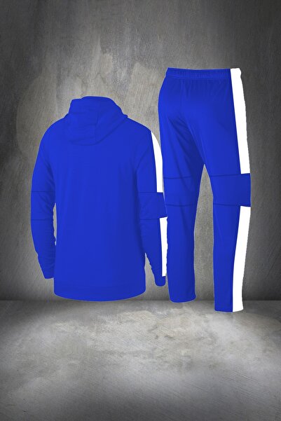 POSEIDON STORM Battal Beden Erkek Mavi Özel Supra Penye Kapüsonlu Eşofman Üstü ve Altı Yürüyüş Koşu Takımı 4XL-10XL