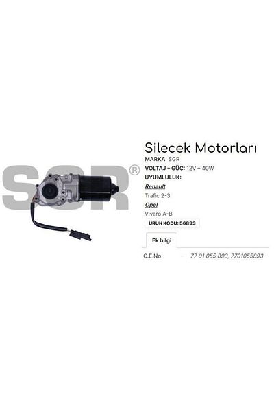 Seger Opel Vivaro A-B 7701055893   - Wiper Motor Trafic 2-3