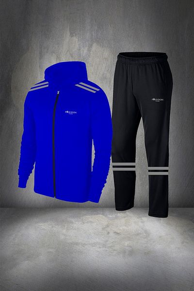 POSEIDON STORM Men's Oversize Blue Tracksuit Set - Comfortable Zippered, Hooded, 4xl-10xl Supra Combed Fabric