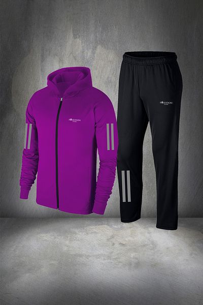 POSEIDON STORM Purple Supra Combed Cotton Men's Sports Set - For Comfortable Running and Walking, With Pocket, Large Size 4xl-10xl
