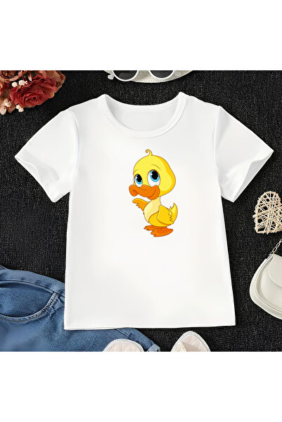 CDA Tricou alb cu rață drăguță unisex fetiță băiat