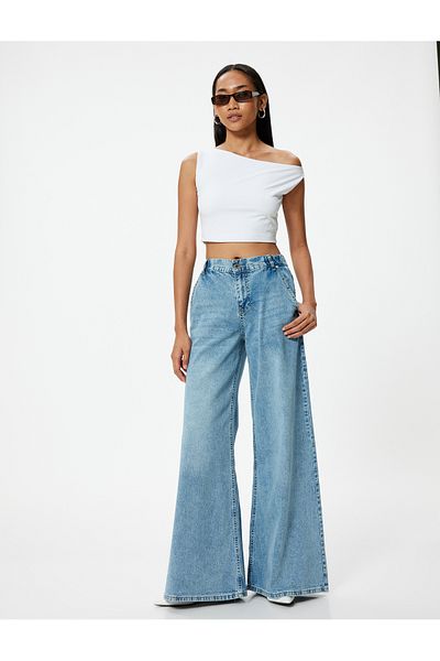 Koton Bianca Wide Leg Jeans - Wide Leg Jeans, standardní knoflík v pase