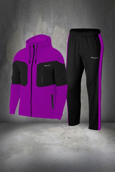 POSEIDON STORM Men's Purple Supra Combed Cotton Tracksuit Set - Comfortable, Pocketed, Large Size 4-10xl
