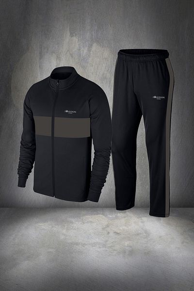 POSEIDON STORM Men's Black Supra Combed Cotton Tracksuit Set - Zippered, Stylish Design, Oversize Size 4xl-10xl
