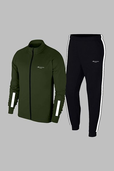 POSEIDON STORM Noua serie de marimi mari pentru bărbați, kaki, personalizat, țesătură din bumbac pieptănat, cu fermoar, pentru toate anotimpurile, set de trening sportiv 4