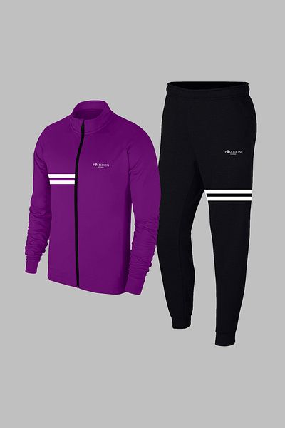POSEIDON STORM New Series Large Size Men's Purple Special Supra Combed Fabric Comfortable Regular Fit Hooded Walking Set 4-