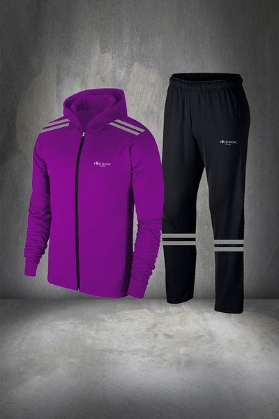 POSEIDON STORM Purple Supra Combed Cotton Fabric - Comfortable Zippered Large Size Men's Tracksuit Bottom Top Set 4-10xl