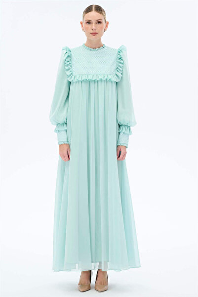 miha Hicran Önal Rochie din dantela tricotata de culoare menta