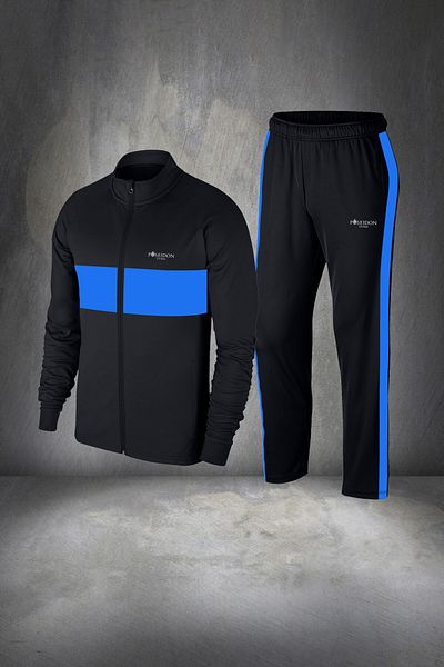 POSEIDON STORM Men's Plus Size Black Tracksuit Set - Special Supra Combed Cotton, 4xl-10xl