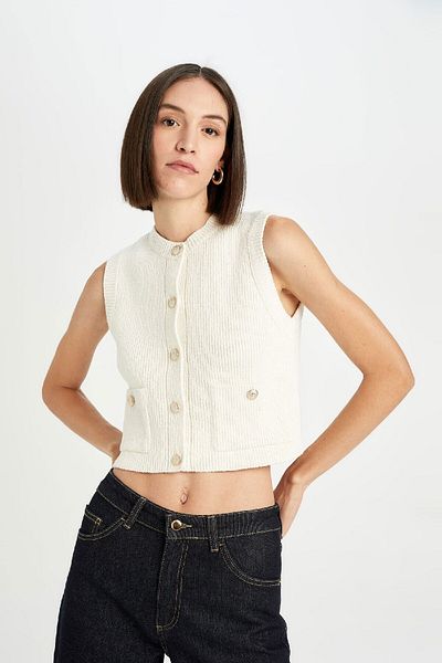 DeFacto Regular Fit Crop Button Classic Vest E1479Ax24Wn