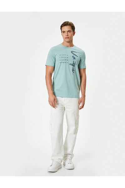 Koton Cotton Slim Fit - Short Sleeve Crew Neck Print T-Shirt