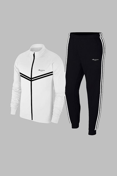 POSEIDON STORM New Series Large Size Men's White Custom Supra Combed Fabric Zippered Sweatshirt and Sweatpants Set