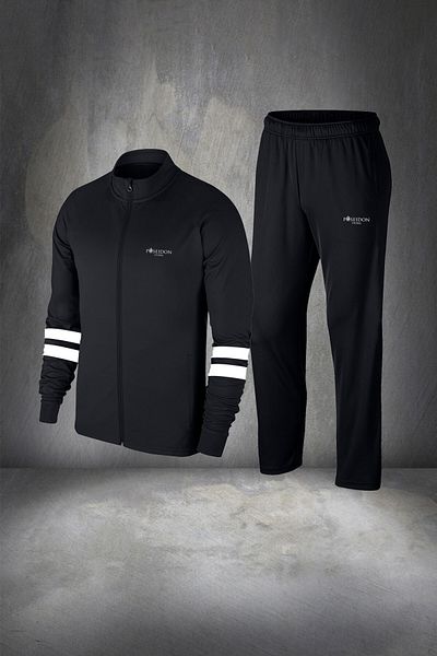 POSEIDON STORM Men's Black Custom Supra Combed Cotton Tracksuit Set - Plus Size, Regular Fit, 4xl-10xl for Walking and Running