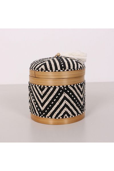 Mylamp Cutie de depozitare din bambus cu margele Bali M 15x17 cm