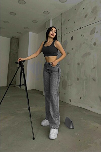 LİMABEL Arya Smoked Snow Dámské volné Lycra 90. léta Super vysoké volné džíny Palazzo kalhoty