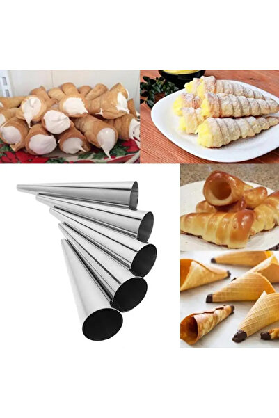 RoseRoi Metal 6-Piece Cornet Dough Mold Inox Set Funnel-Shaped Dessert Mold