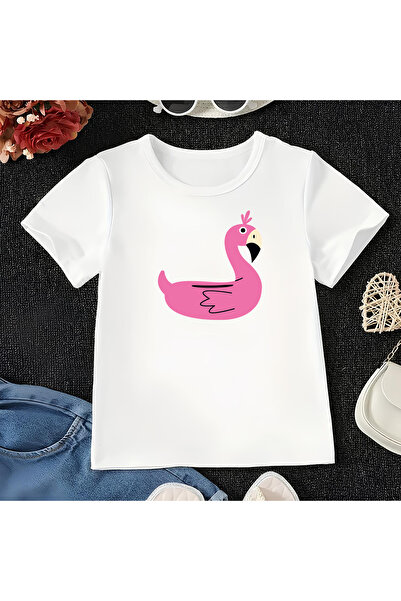 CDA Tricou alb pentru fetiță unisex Flamingo roz