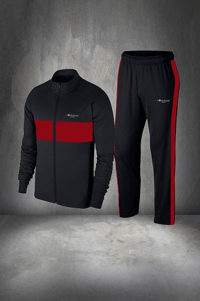 POSEIDON STORM Men's Large Size Black Supra Combed Cotton Tracksuit Set - Zippered, Comfortable, Flexible 4xl-10xl