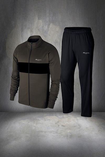 POSEIDON STORM طقم رياضي رجالي مقاس كبير - كاكي سوبرا قطن ممشط، 4xl-10xl للجري