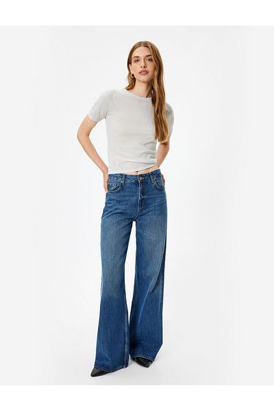 Koton Tricou cu mânecă scurtă, cu decolteu, slim fit, cu textura strălucitoare