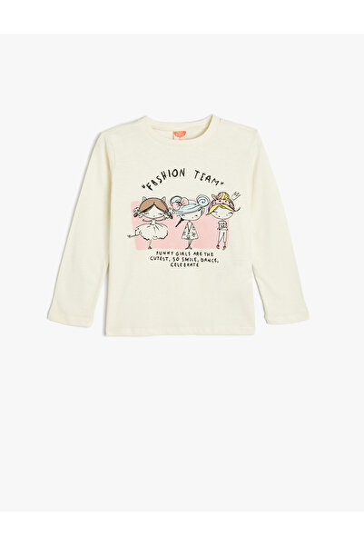 Koton Βαμβακερό μακρυμάνικο μπλουζάκι με λαιμόκοψη - Λεπτομέρεια εκτύπωσης