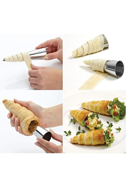 RoseRoi Metal 6-Piece Cornet Dough Mold Inox Set Funnel-Shaped Dessert Mold