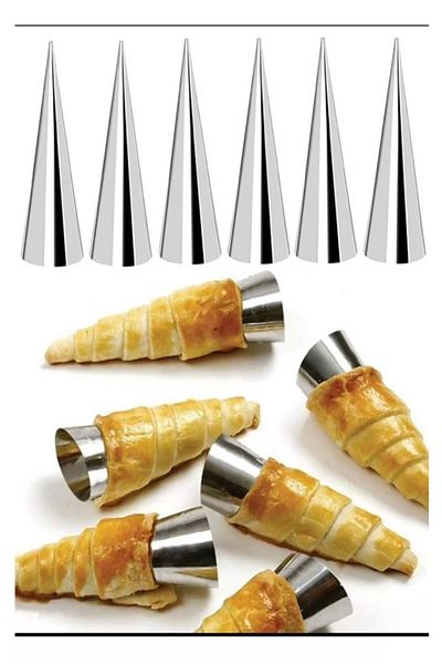RoseRoi Metal 6-Piece Cornet Dough Mold Inox Set Funnel-Shaped Dessert Mold