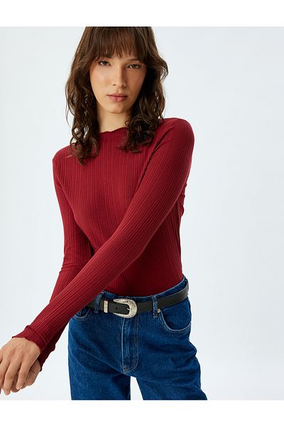 Koton Long Sleeve Body Lightweight Stand Collar Camisole Viscose Fabric