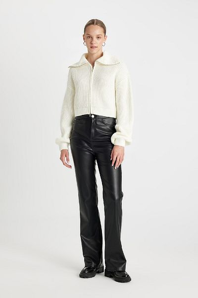 DeFacto Slim Fit Slim Fit Stand Collar Basic Plain Zippered Knitwear Cardigan A3333Ax24Wn