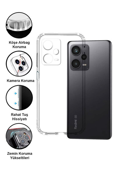 CEPSTOK Xiaomi Redmi Note 12 Pro 5g Kılıf Şeffaf Kamera Korumalı Yumuşak Silikon