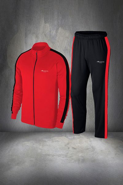 POSEIDON STORM Men's Red Special Supra Combed Cotton Tracksuit Set - Zippered Comfortable Walking Fabric 4xl-10xl