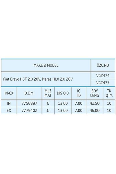 İthal Subap Gaydi - Fiat Bravo Hgt 2.0 V 20V, Mareia Hlx 2.0 V 20V