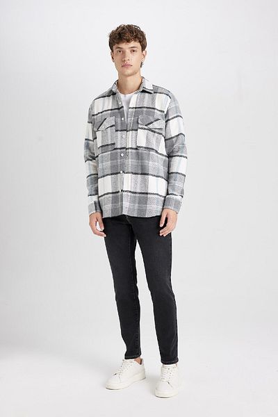 DeFacto Regular Fit kariertes Holzfäller-Flanell-Langarmshirt D6027ax24au