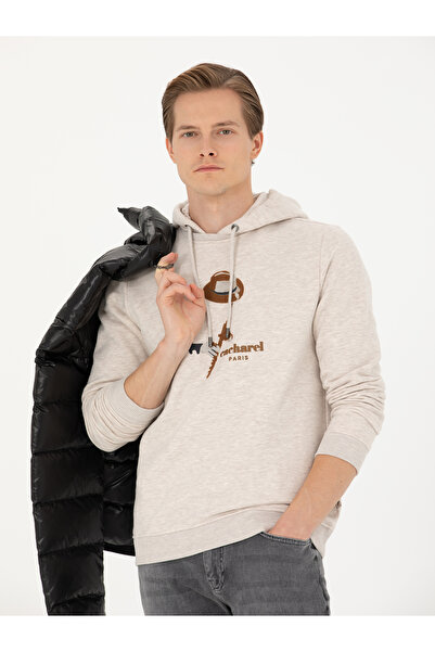 Cacharel Bej Melanj Regular Fit Pamuk Karışımlı Kapüşonlu Sweatshirt 50272475-VR156