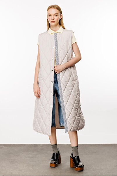 Micca MRN Çizgi Detaylı Zamansız Kapitone Yelek.-Gri