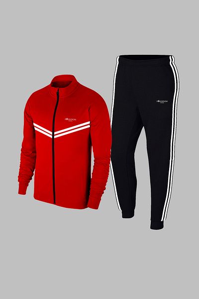 POSEIDON STORM Special Series Men's Red Supra Combed Fabric Hooded Zippered Running Suit S-3Xl