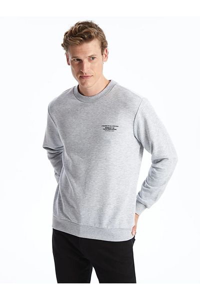 LC Waikiki LCW ECO Grau Melange Rundhalsausschnitt Langarm bedrucktes Herren Sweatshirt