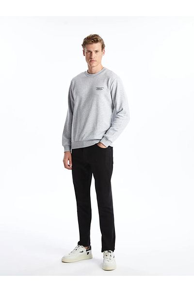 LC Waikiki LCW ECO Grau Melange Rundhalsausschnitt Langarm bedrucktes Herren Sweatshirt