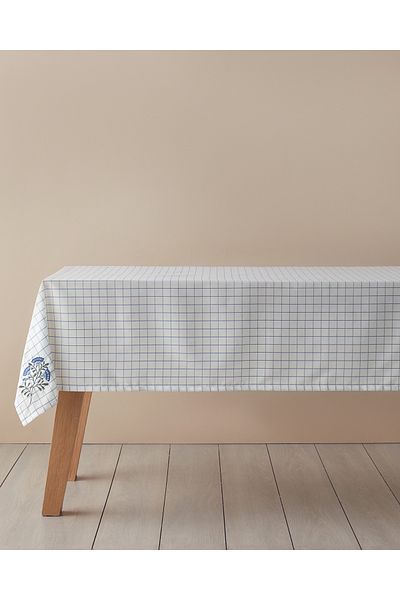 English Home Retro Chic Polycotton Tablecloth White - Blue