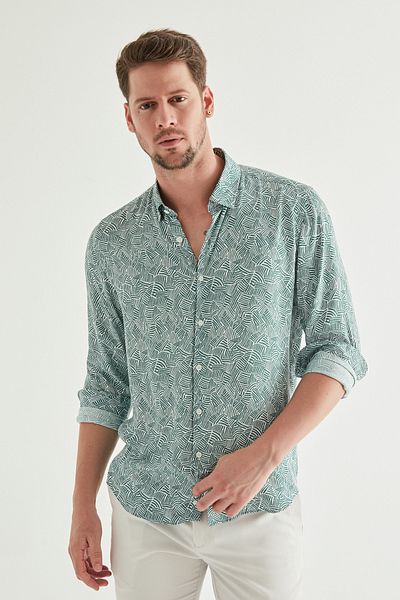 Twn Slim Fit Πράσινο καλοκαιρινό πουκάμισο