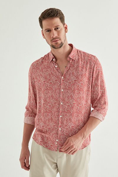 Twn Slim Fit κόκκινο καλοκαιρινό πουκάμισο