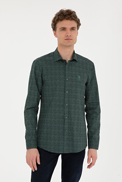 U.S. Polo Assn. قميص أخضر بأكمام طويلة للرجال 50272369-VR054