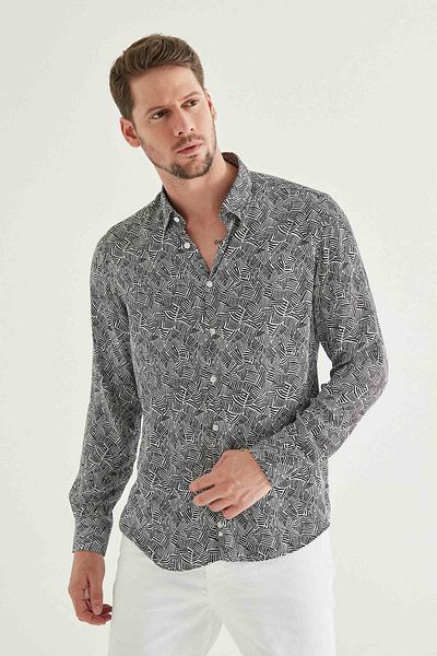 Twn Slim Fit Μαύρο καλοκαιρινό πουκάμισο